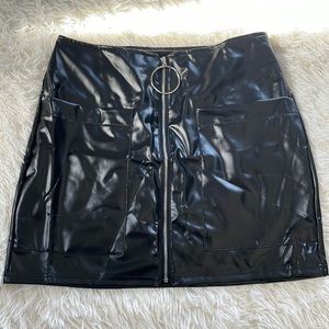 Black Faux Leather Mini Skirt Zip Up High Waisted - SHEIN